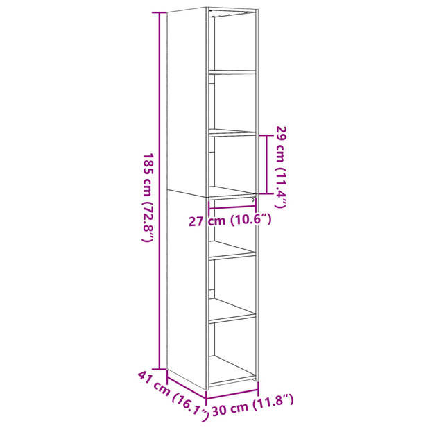 vidaXL Hoge kast 30x41x185 cm bewerkt hout zwart