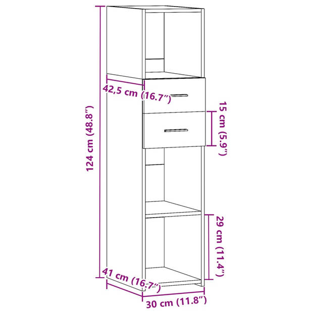 vidaXL Hoge kast 30x42,5x124 cm bewerkt hout zwart