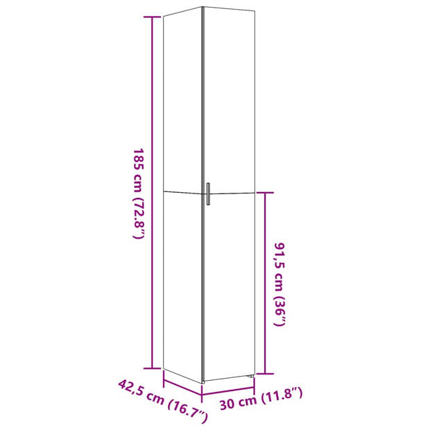 vidaXL Hoge kast 30x42,5x185 cm bewerkt hout gerookt eikenkleurig