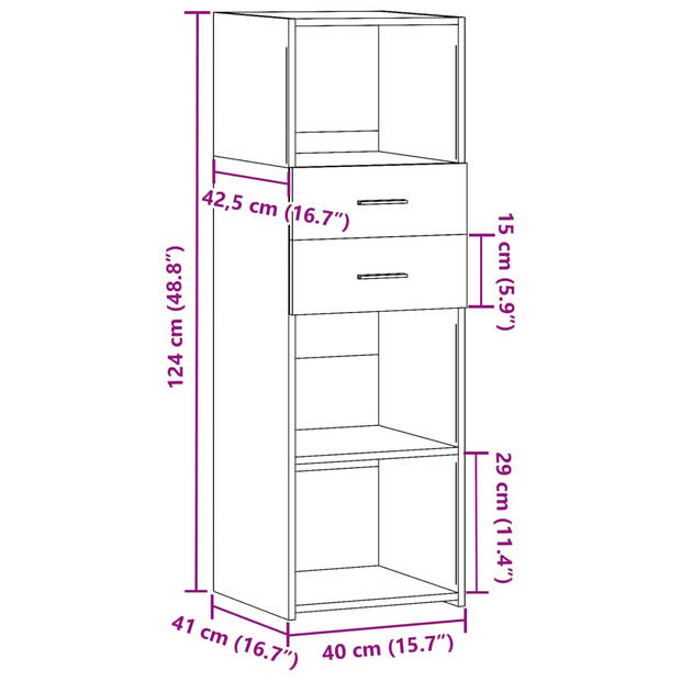 vidaXL Hoge kast 40x42,5x124 cm bewerkt hout betongrijs