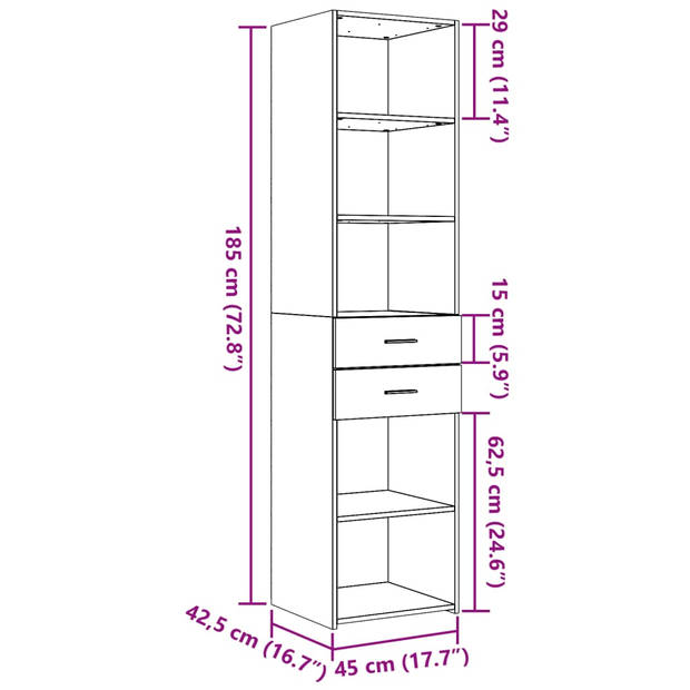 vidaXL Hoge kast 45x42,5x185 cm bewerkt hout gerookt eikenkleurig