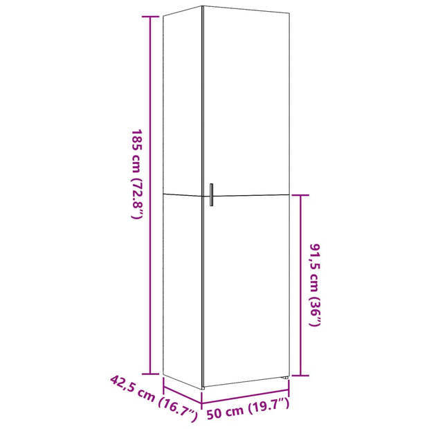 vidaXL Hoge kast 50x42,5x185 cm bewerkt hout zwart