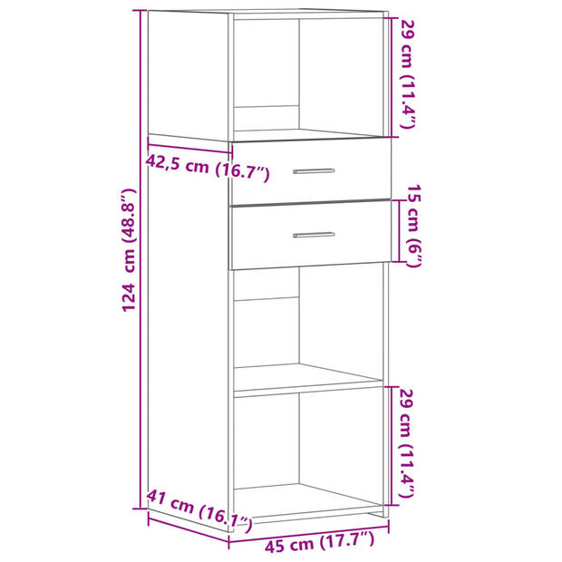 vidaXL Hoge kast 45x42,5x124 cm bewerkt hout betongrijs