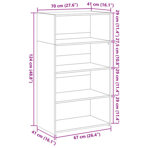 vidaXL Hoge kast 70x41x124 cm bewerkt hout wit