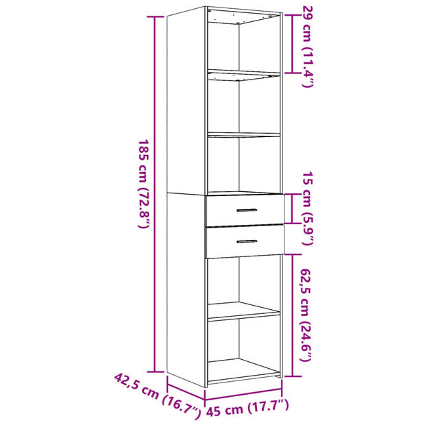 vidaXL Hoge kast 45x42,5x185 cm bewerkt hout bruin eikenkleurig