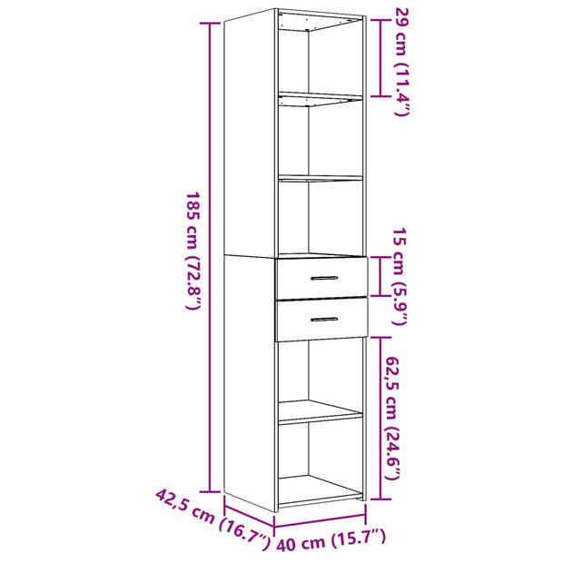 vidaXL Hoge kast 40x42,5x185 cm bewerkt hout zwart