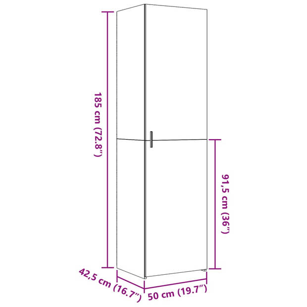 vidaXL Hoge kast 50x42,5x185 cm bewerkt hout betongrijs