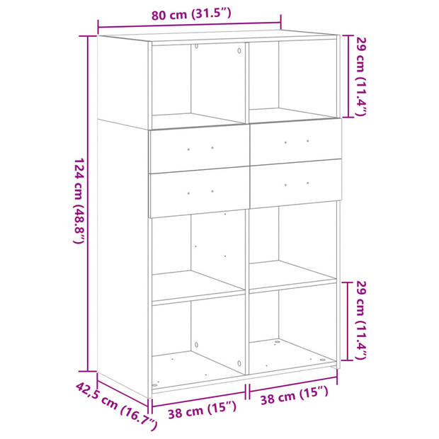 vidaXL Hoge kast 80x42,5x124 cm bewerkt hout zwart