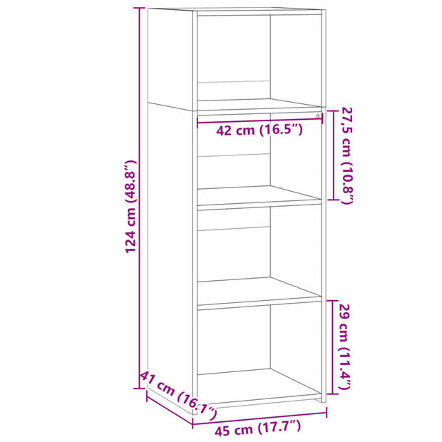 vidaXL Hoge kast 45x41x124 cm bewerkt hout gerookt eikenkleurig