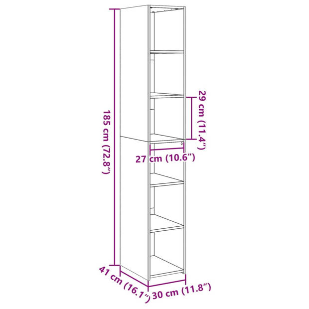 vidaXL Hoge kast 30x41x185 cm bewerkt hout grijs sonoma eikenkleurig