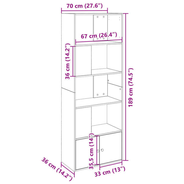 vidaXL Boekenkast 70x36x189 cm bewerkt hout betongrijs