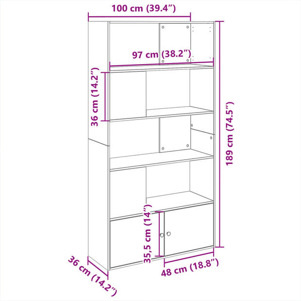 vidaXL Boekenkast 100x36x189 cm bewerkt hout grijs sonoma eikenkleurig