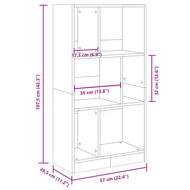 vidaXL Boekenkast 57x28,5x107,5 cm bewerkt hout grijs sonoma eiken