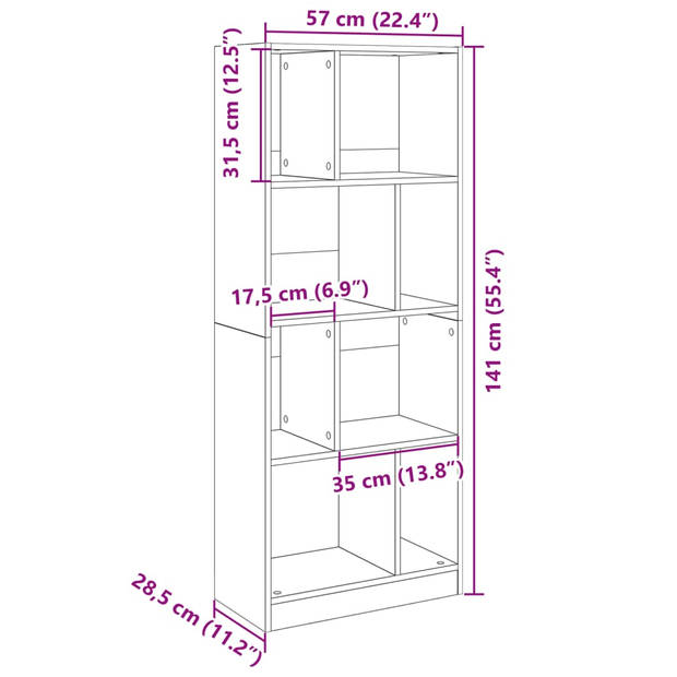 vidaXL Boekenkast 57x28,5x141 cm bewerkt hout zwart