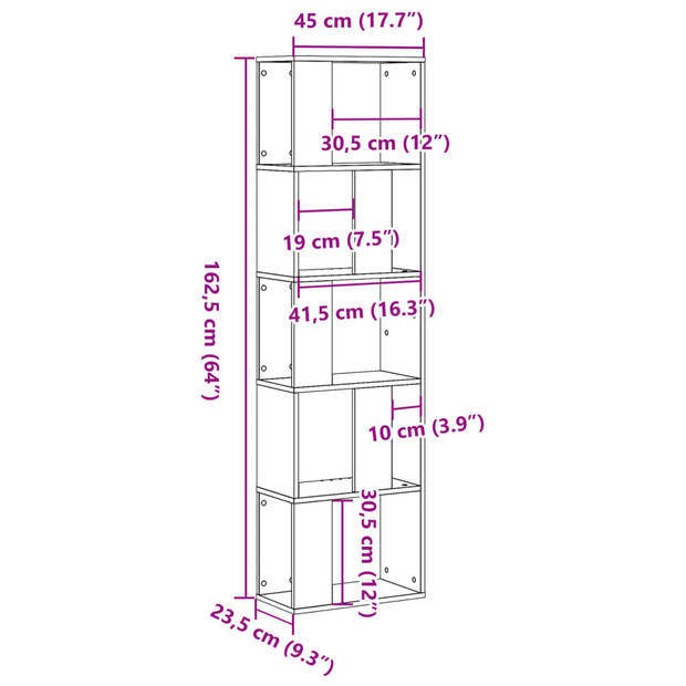 vidaXL Boekenkast 5-laags 45x23,5x162,5 cm hout artisanaal eikenkleur