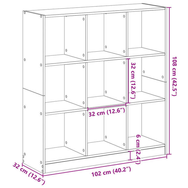 vidaXL Boekenkast 102x32x108 cm bewerkt hout oud houtkleurig