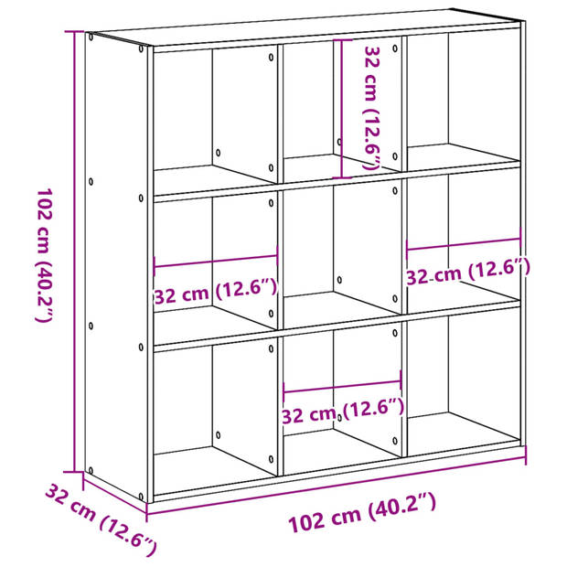 vidaXL Boekenkast 102x32x102 cm bewerkt hout artisanaal eikenkleurig