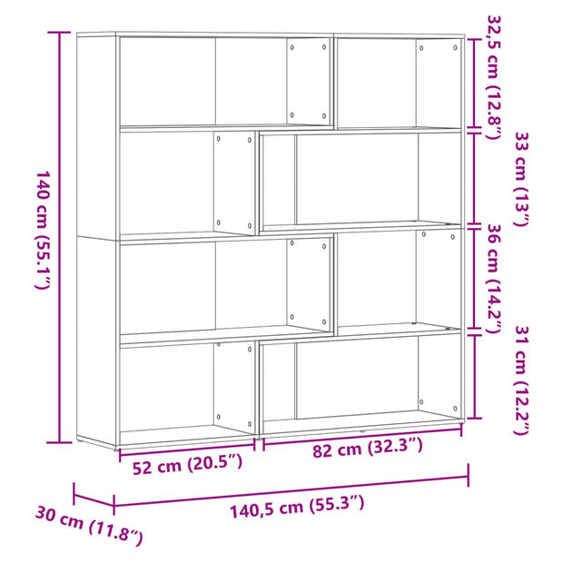 vidaXL Boekenkast 4-laags hoek 85x85x140 cm bewerkt hout wit