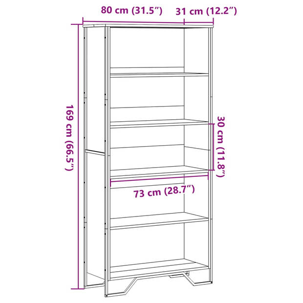 vidaXL Boekenkast 80x31x169 cm bewerkt hout grijs sonoma eikenkleurig