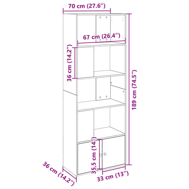 vidaXL Boekenkast 70x36x189 cm bewerkt hout zwart