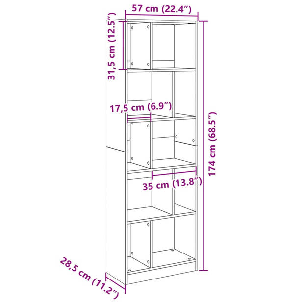 vidaXL Boekenkast 57x28,5x174 cm bewerkt hout gerookt eikenkleurig