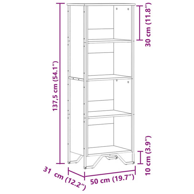 vidaXL Boekenkast 50x31x137,5 cm bewerkt hout sonoma eikenkleurig