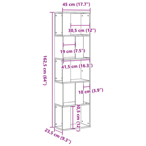 vidaXL Boekenkast 5-laags 45x23,5x162,5 cm bewerkt hout betongrijs