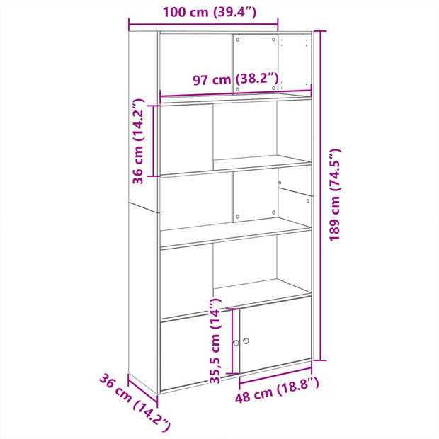 vidaXL Boekenkast 100x36x189 cm bewerkt hout wit