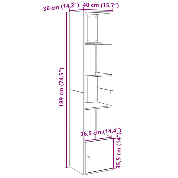 vidaXL Boekenkast 40x36x189 cm bewerkt hout grijs sonoma eikenkleurig