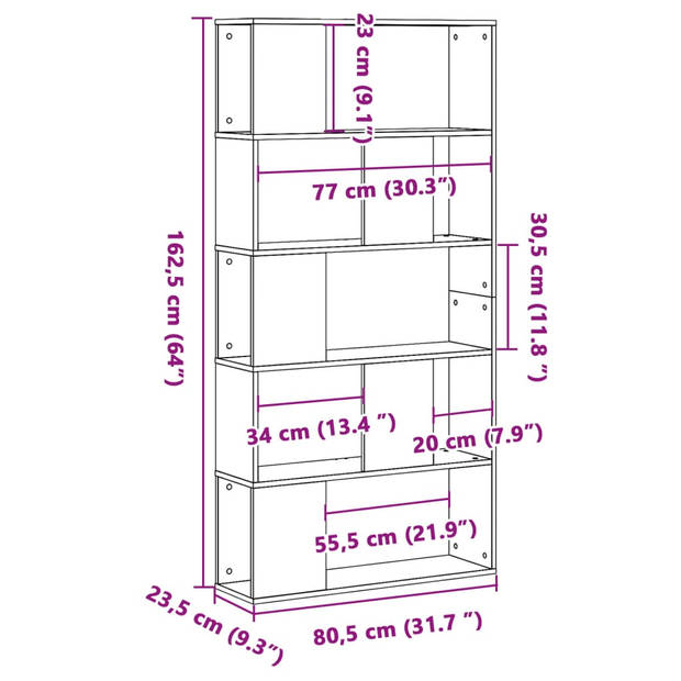 vidaXL Boekenkast 5-laags 80,5x23,5x162,5 cm bewerkt hout zwart