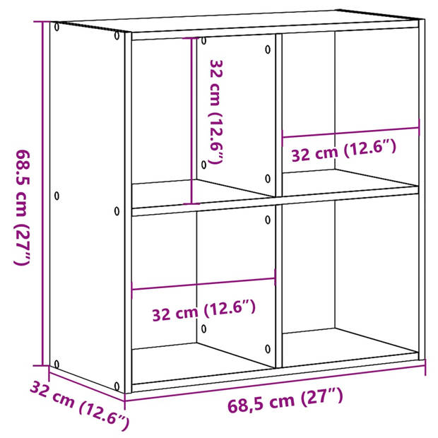 vidaXL Boekenkast 68,5x32x68,5 cm bewerkt hout gerookt eikenkleurig