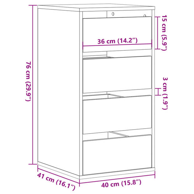 vidaXL Ladekast 40x41x76 cm bewerkt hout artisanaal eikenkleurig