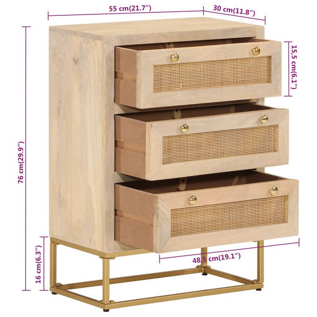 vidaXL Ladekastje 55x30x76 cm massief mangohout en ijzer