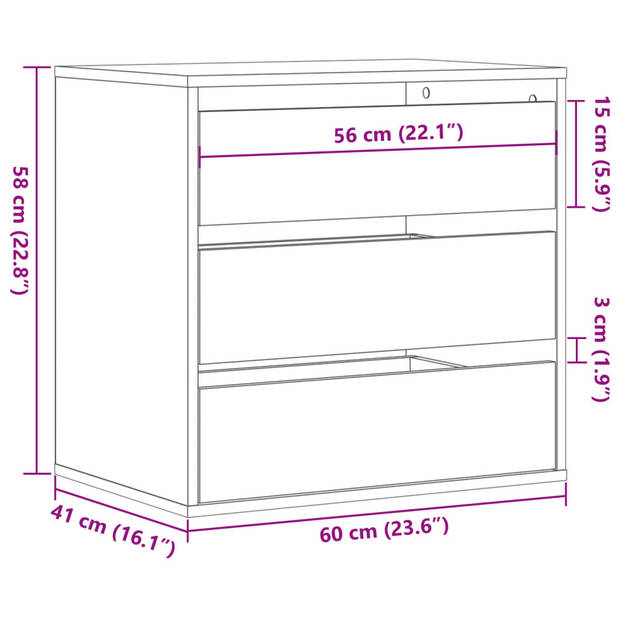 vidaXL Ladekast 60x41x58 cm bewerkt hout artisanaal eikenkleurig