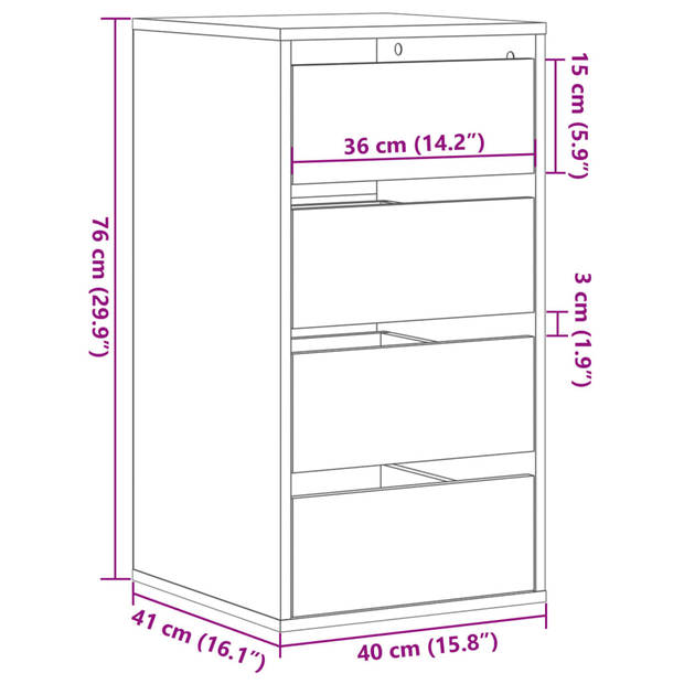 vidaXL Ladekast 40x41x76 cm bewerkt hout grijs sonoma eikenkleurig