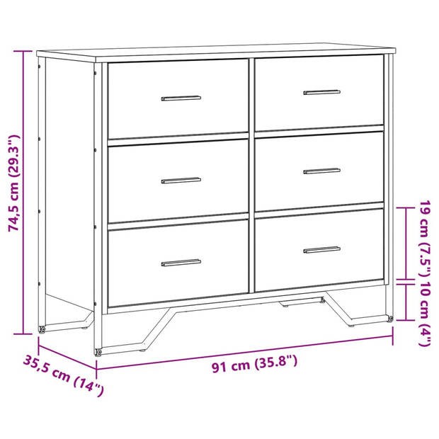 vidaXL Ladekast 91x35,5x74,5 cm bewerkt hout grijs sonoma eikenkleurig