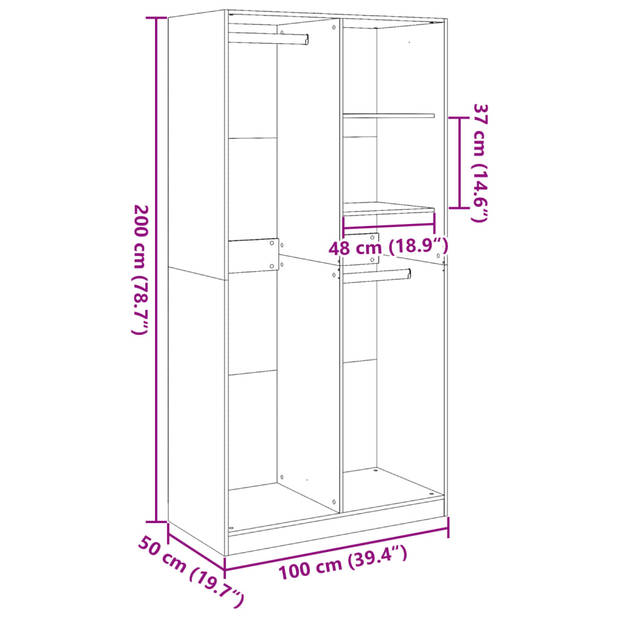 vidaXL Kledingkast 100x50x200 cm bewerkt hout artisanaal eikenkleurig