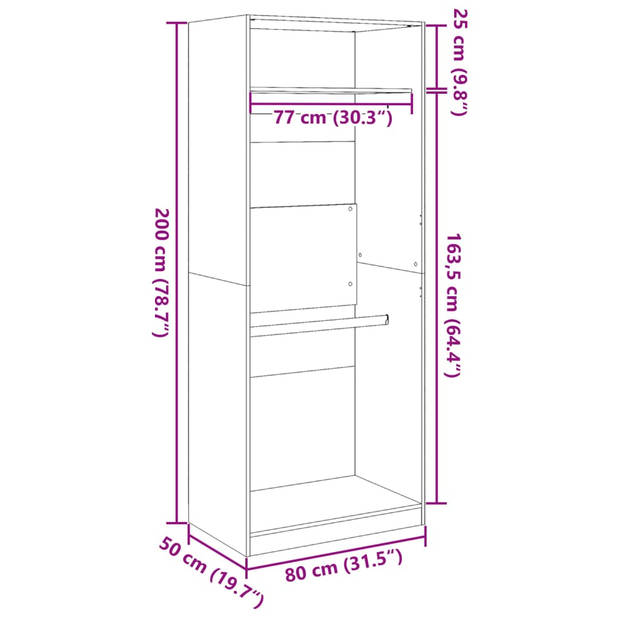 vidaXL Kledingkast 80x50x200 cm bewerkt hout gerookt eikenkleurig