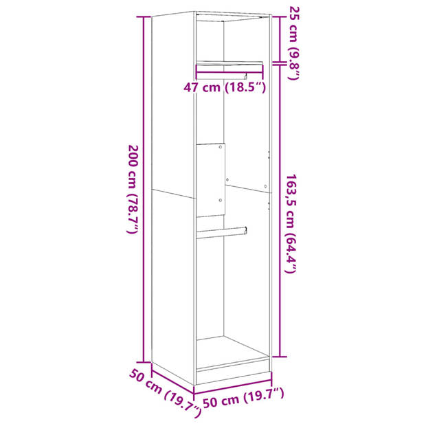 vidaXL Kledingkast 50x50x200 cm bewerkt hout oud hout