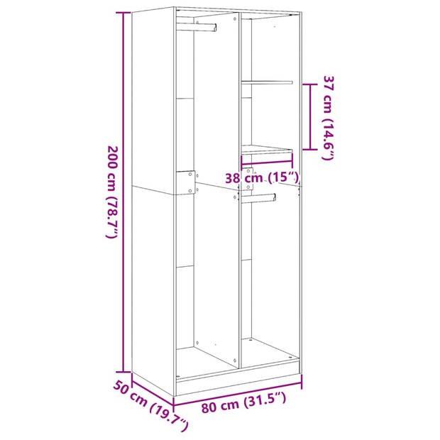 vidaXL Kledingkast 80x50x200 cm bewerkt hout wit