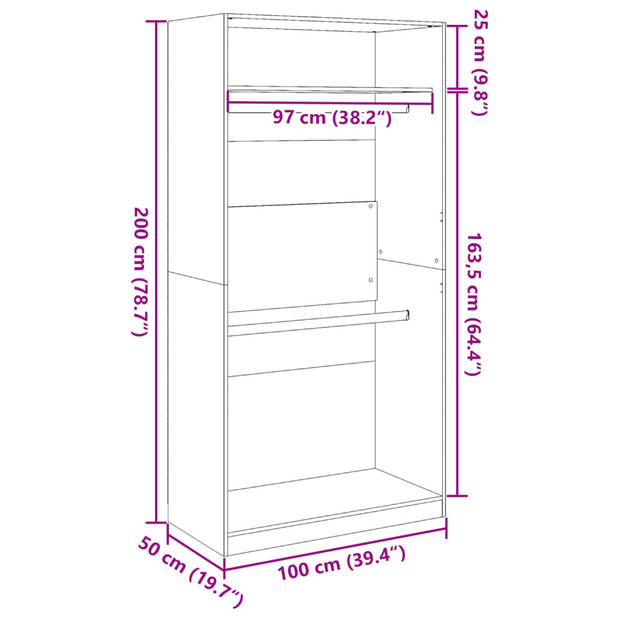 vidaXL Kledingkast 100x50x200 cm bewerkt hout artisanaal eikenkleurig