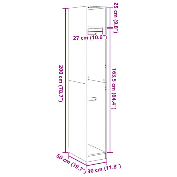 vidaXL Kledingkast 30x50x200 cm bewerkt hout zwart