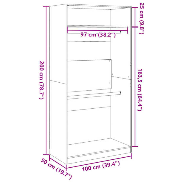 vidaXL Kledingkast 100x50x200 cm bewerkt hout grijs sonoma eikenkleur