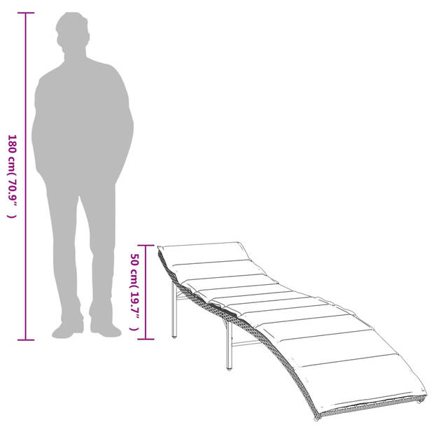 vidaXL Ligbed met kussen 55x199x50 cm poly rattan zwart