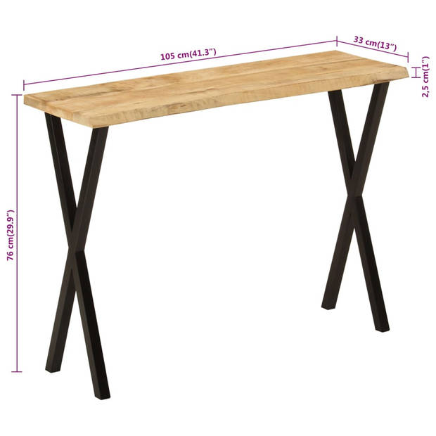 vidaXL Wandtafel met natuurlijke rand 105x33x76 cm massief mangohout