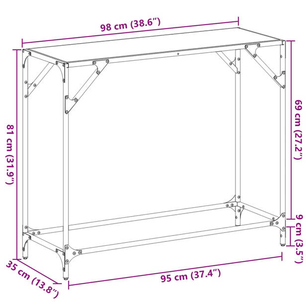 vidaXL Wandtafel met zwart glazen blad 98x35x81 cm staal