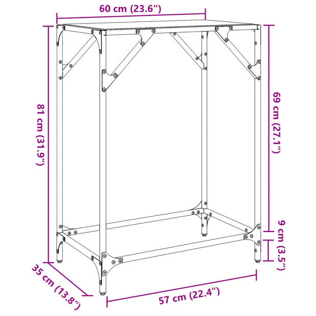 vidaXL Wandtafel met transparant glazen blad 60x35x81 cm staal