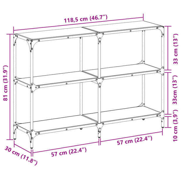 vidaXL Wandtafel met zwart glazen blad 118,5x30x81 cm staal