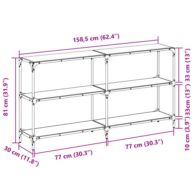 vidaXL Wandtafel met zwart glazen blad 158,5x30x81 cm staal