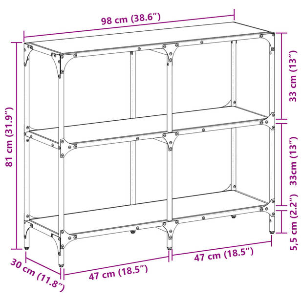 vidaXL Wandtafel met transparant glazen blad 98x30x81 cm staal